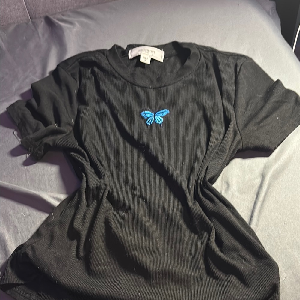 Black Butterfly Embroidered Top